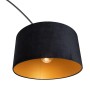 QAZQA Bogenlampe, schwarzer Velours-Schirm mit Gold, 50 cm XXL. Innenleuchte.