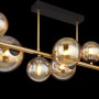 Moderne, 9-flammige LED-Deckenleuchte Riha in Schwarz matt mit amberfarbenen Glaskugeln.