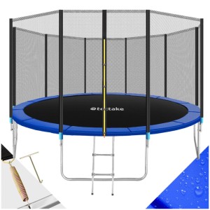 Tectake Trampolin Garfunky Ø 427 cm mit Sicherheitsnetz, schwarz und blau.