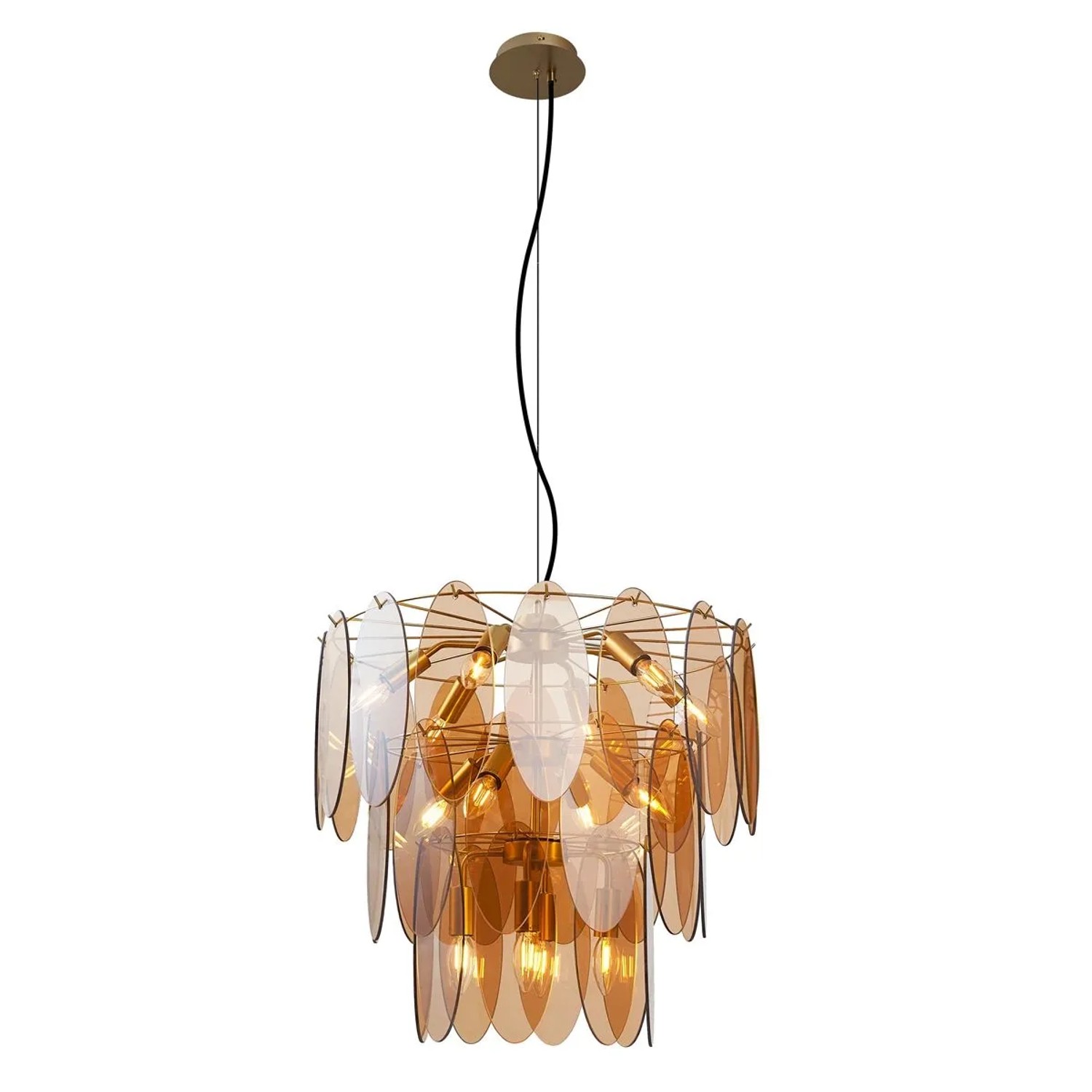 Qazqa Art Déco Hängelampe Gold Mit Bernsteinfarbenem Glas Oval 14 Lichter Mochan