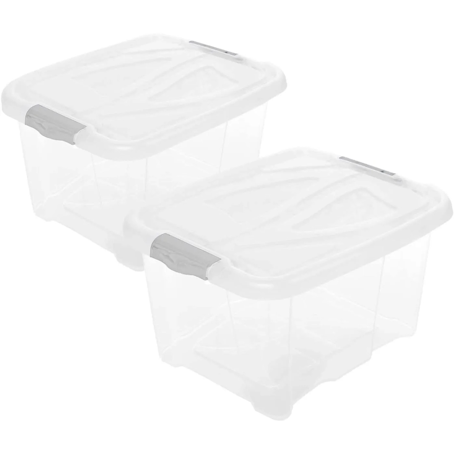 2Friends Aufbewahrungsbox 30, Transparent mit Deckel und Griffen Silber 2er Set