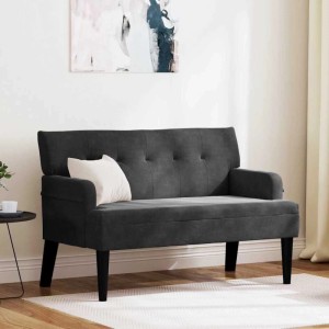 Schwarze vidaXL Chesterfield Bank aus Samt mit Knopfheftung, Holzbeinen und weißem Zierkissen in modernem Wohnzimmer.