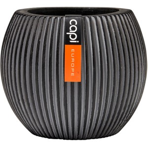 Schwarzer Capi Pflanztopf Groove Kugel, 30x25 cm, mit vertikalen Rillen für den Innenbereich.