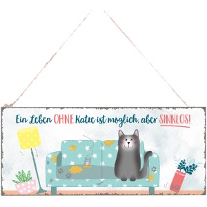 Metallschild Katze mit Spruch zum Aufhängen, Gartendeko für Katzenliebhaber.