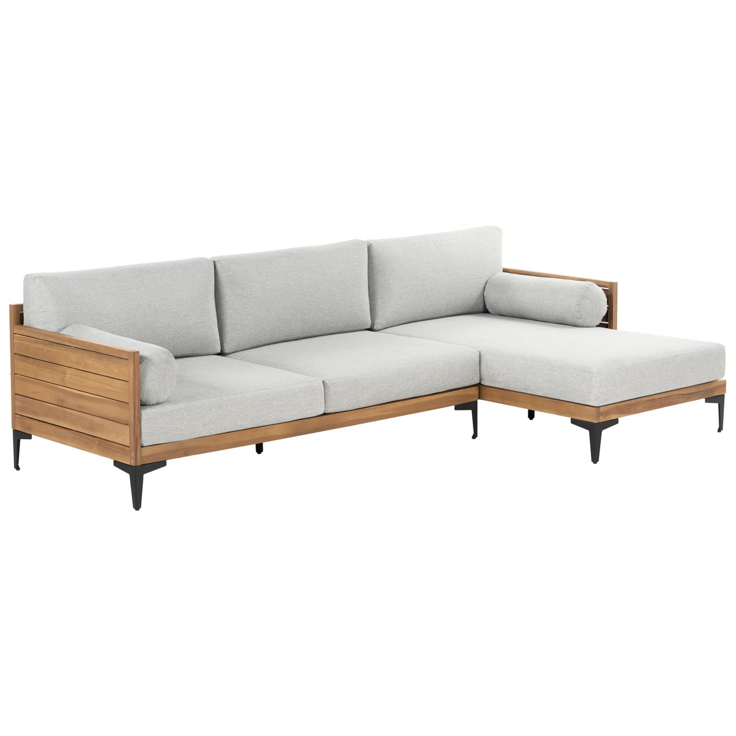 Beliani Gartensofa Grau Heller Holzfarbton Schwarz 150x254x77 günstig online kaufen