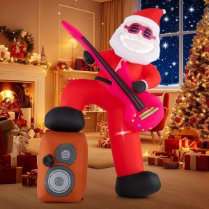 Aufblasbarer, leuchtender Weihnachtsmann mit Gitarre und Lautsprecher, 180 cm, Weihnachtsdeko.