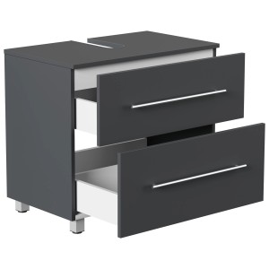 Posseik Waschbeckenunterschrank Mondial Universal, 70 cm, Grafit mit zwei Schubladen und Füßen.