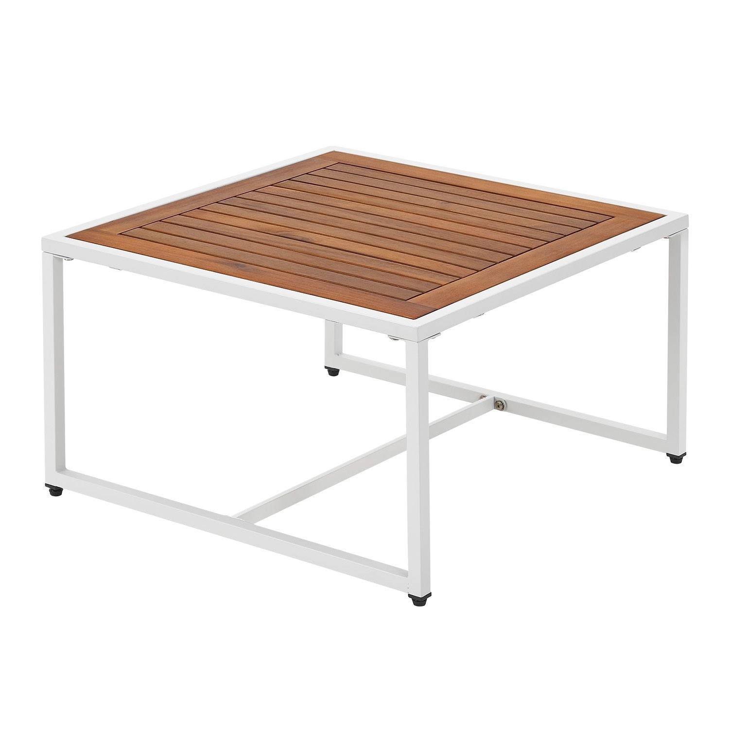 Juskys Gartenmöbel Lounge St. Tropez Tisch, weißes Gestell, Akazienholz-Platte