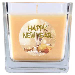 HS Candle Duftkerze Neujahr im Glas, Creme-Bonbon Duft, 50h Brenndauer.