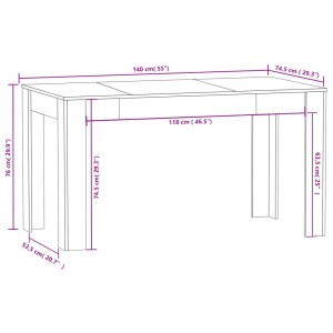 vidaXL Esstisch, Betongrau, 140x74,5x76 cm, Holzwerkstoff, ideal für Esszimmer und Küche.