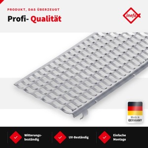 Inefa Laubfangstreifen in Grau für Dachrinnen. Robuster Laubschutz mit Gitterstruktur, witterungs- & UV-beständig, einfache Montage.