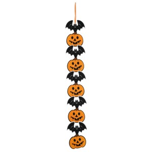 Filz-Hänger mit orangefarbenen Kürbissen und schwarzen Fledermäusen, 75 cm, Herbstdeko.