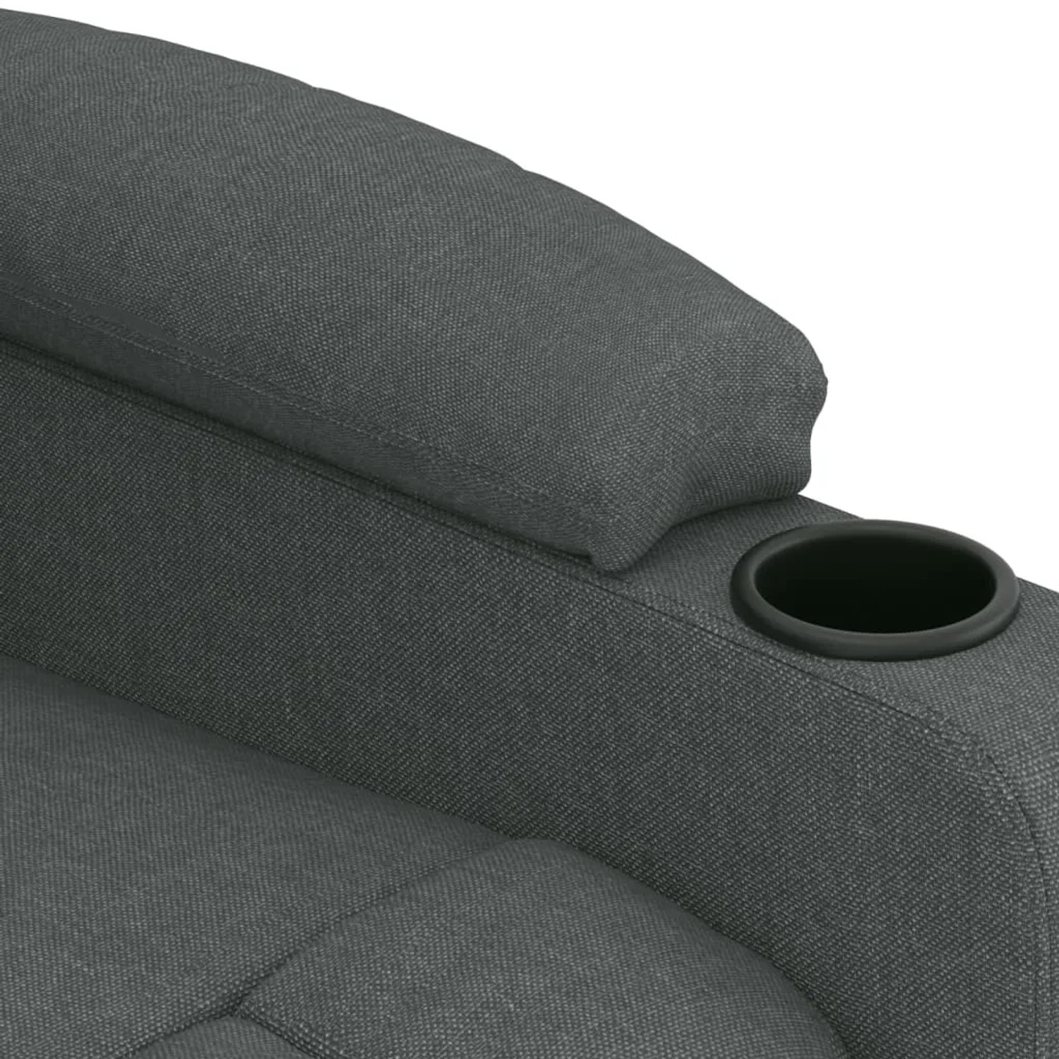 Dunkelgraue Stoff-Armlehne des vidaXL Relaxsessels mit integriertem Getränkehalter. Ideal für Loungesessel.