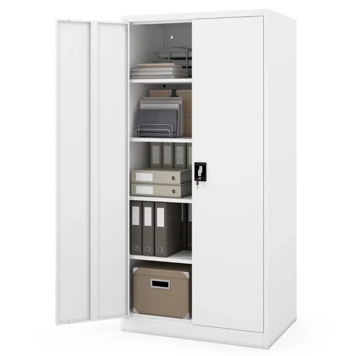 JAN NOWAK Aktenschrank Abschließbar JAN 5 Ebenen Metallschrank Werkstatt Büroschrank Werkzeugschrank 185x90x60cm Weiß