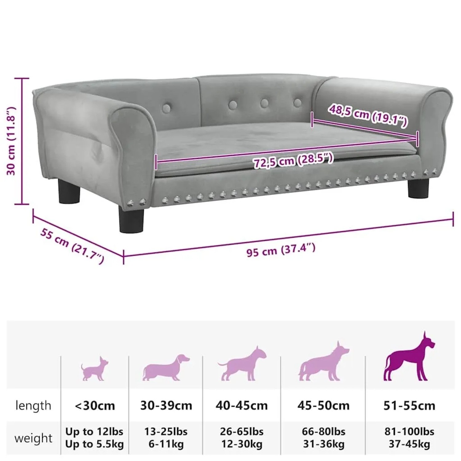 vidaXL Hundebett Hellgrau 95x55x30 cm Samt 171811_7