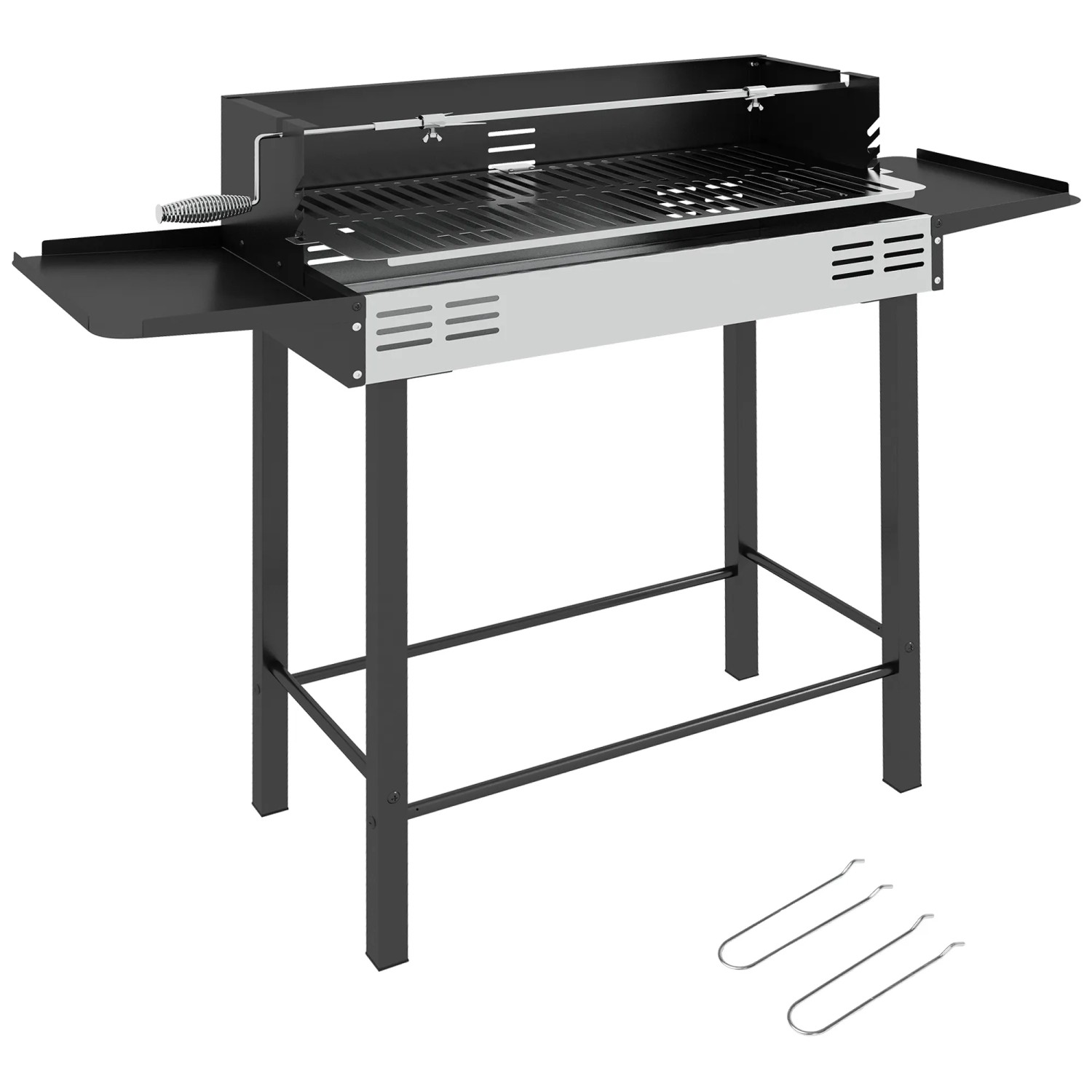 Outsunny Holzkohlegrill Metall Edelstahl Schwarz 118L x 32B x 90H cm