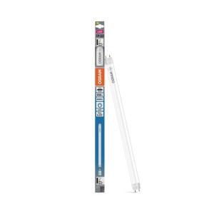 Klare Osram LED-Röhre T8 G13, 4,8 W, 6500 K tageslichtweiß, neben Verpackung.