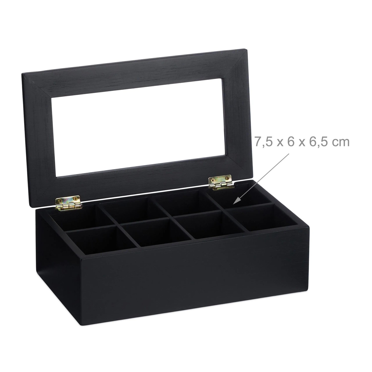 Relaxdays Teebeutelbox Bambus Schwarz Mit 8 Fächern Staubgeschützt 9 cm x 28 cm x 16 cm 0,9 kg_5