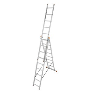 Krause 3-teilige Vielzweckleiter aus Aluminium mit 3x9 Sprossen als Anlege-, Schiebe- oder Stehleiter.