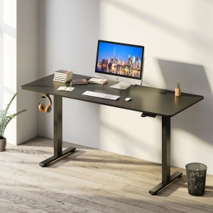 Schwarzer, höhenverstellbarer Juskys Schreibtisch Office Stand 120x60 cm mit Zubehör.