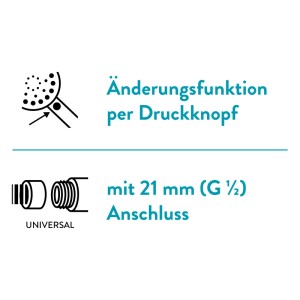 Abbildung der baliv Handbrause: Strahlarten-Änderung per Knopfdruck, 21 mm (G 1/2) Anschluss.