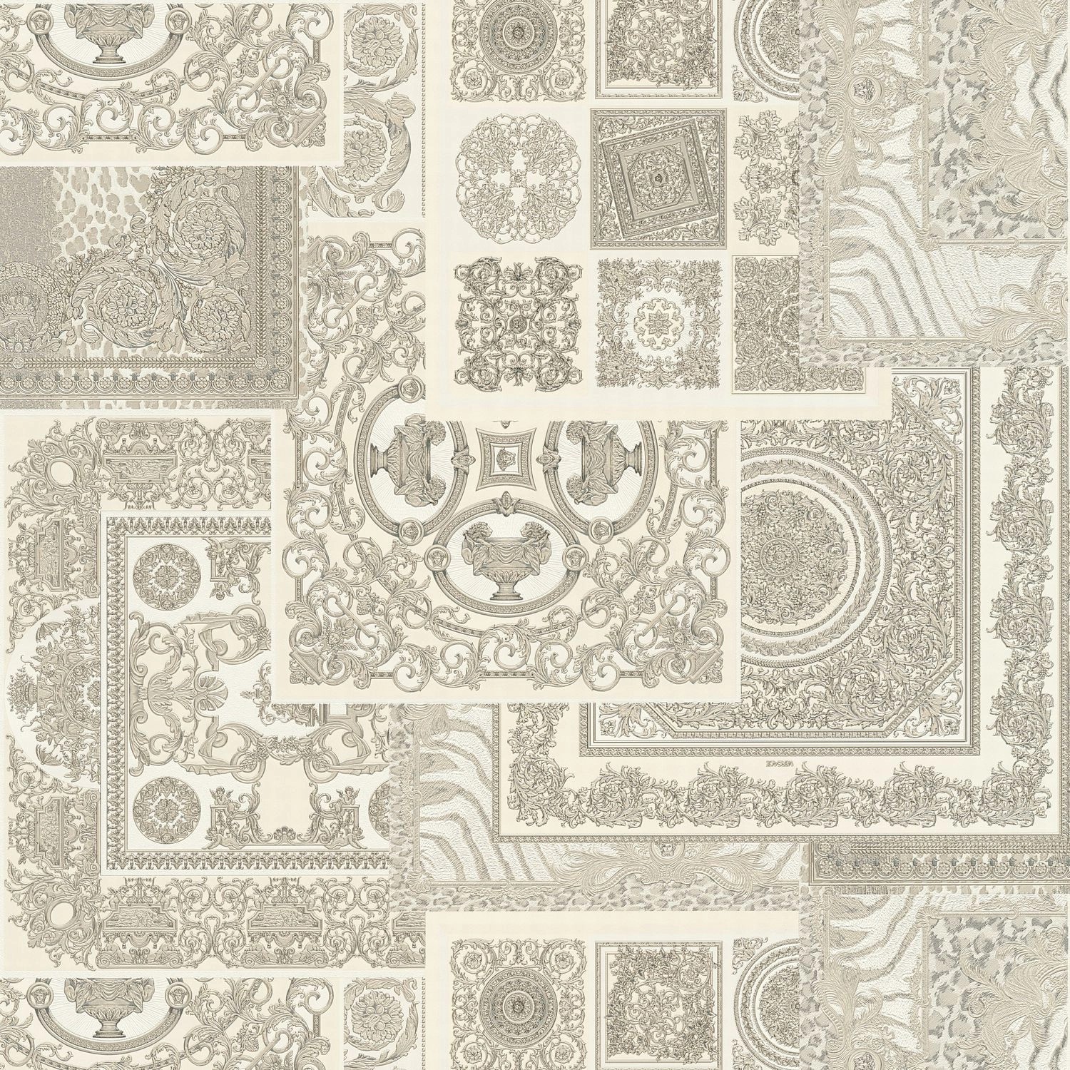 PROFHOME 370485-GU Barock Tapete Design Schimmernd Silber Grau Weiß 7,035 m2 0,70 m x 10,05 m 7,035 m2 Silber