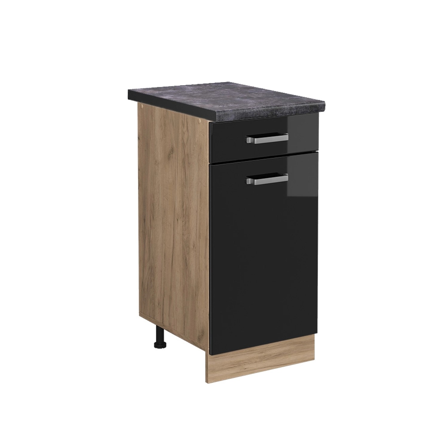 Vicco Küchenunterschrank R-Line Schwarz Hochglanz/Goldkraft Eiche 40 cm AP Anthrazit