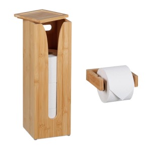 Relaxdays Toilettenpapierhalter Set Bambus Natur 2-teilig 43 cm x 14 cm x 14 cm 1,35 kg