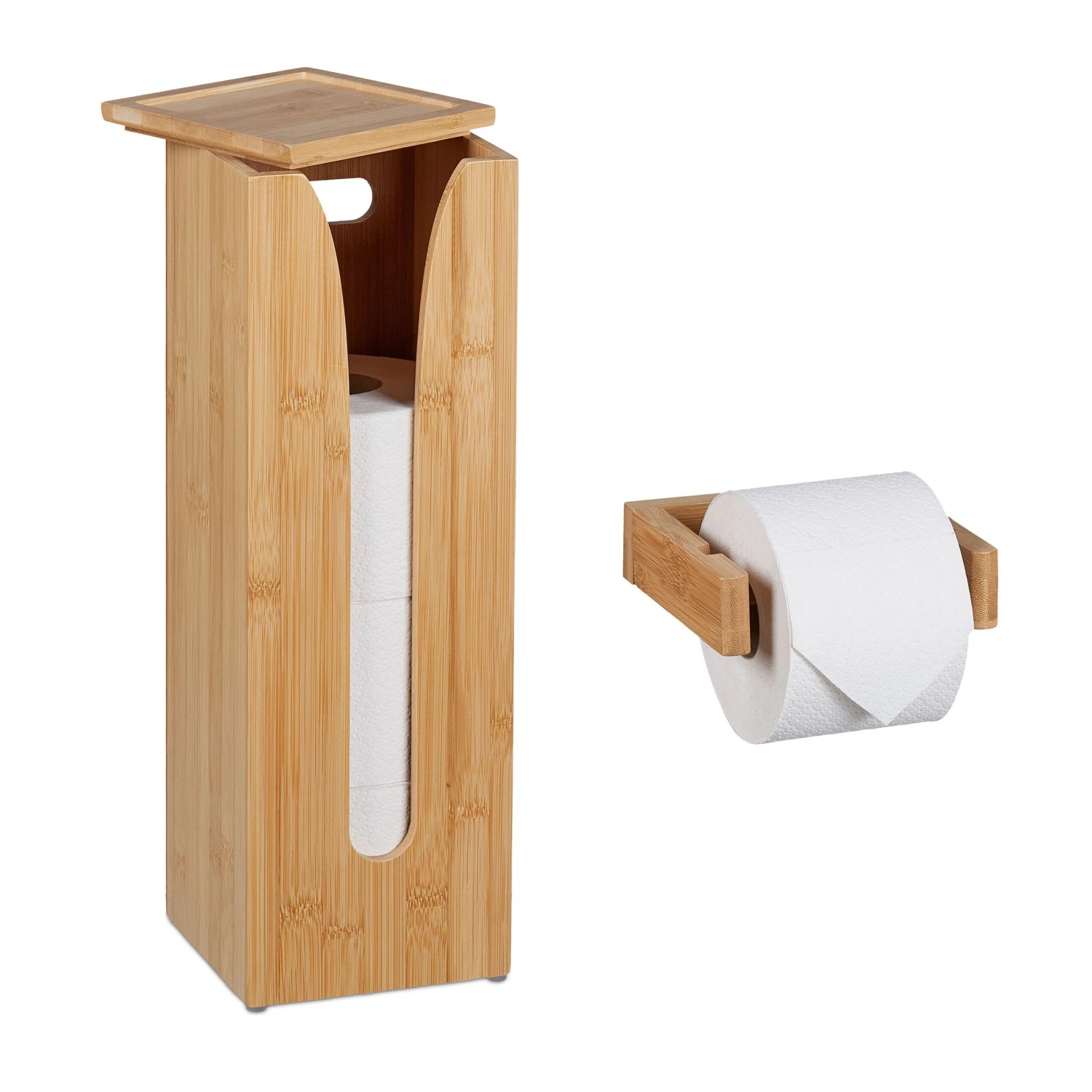 Relaxdays Toilettenpapierhalter Set Bambus Natur 2-teilig 43 cm x 14 cm x 14 cm 1,35 kg