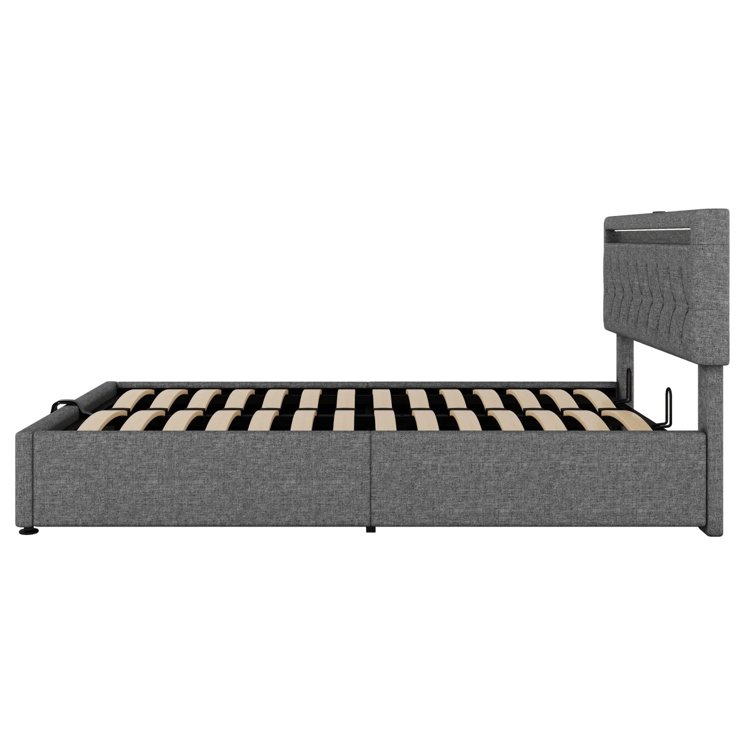 okwish Polsterbett 140x200cm mit LED USB Stauraum Schlafzimmer Grau ohne Matratze