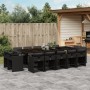 Schwarze 15-tlg. vidaXL Garten-Essgruppe aus Poly Rattan mit Tisch, Stühlen und Kissen.