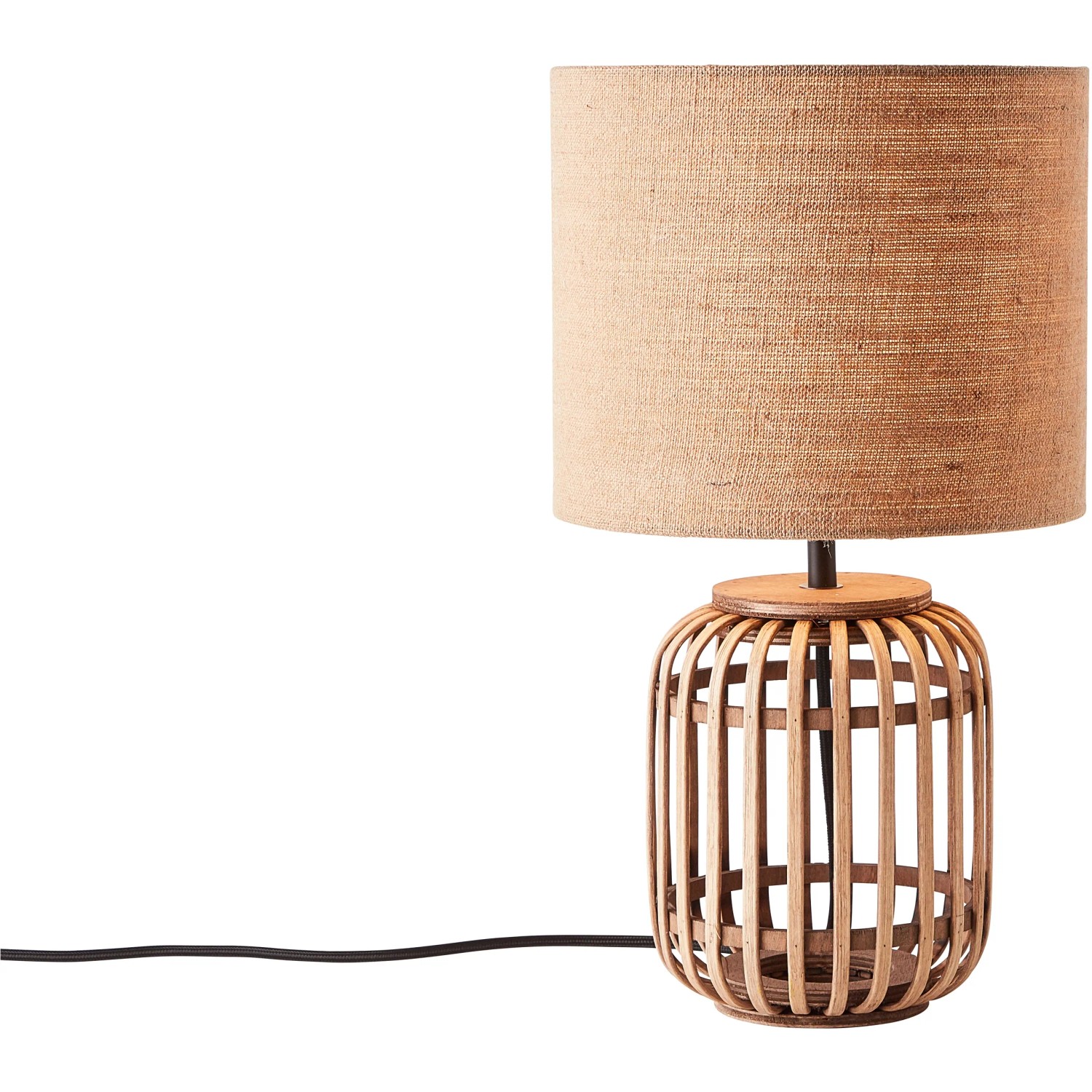 Brilliant Tischleuchte Woodrow Natur, Ø 24cm, Design-Tischlampe mit Bambus-Gestell und Stoffschirm.