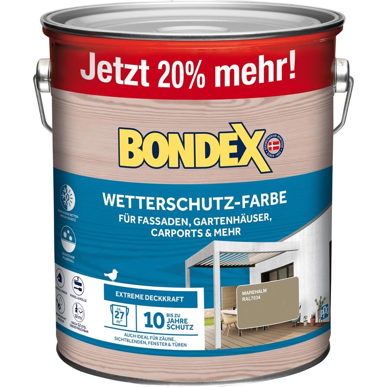 Bondex Wetterschutz-Farbe RAL 7034 Marehalm (Braun) - 3 l reicht für ca. 27 m²