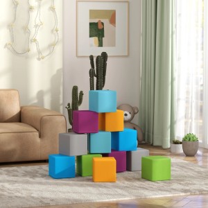 HOMCOM Bausteinset, 12 Schaumstoffwürfel in Grau, Türkis, Orange, Grün und Lila, 20x20x20 cm.