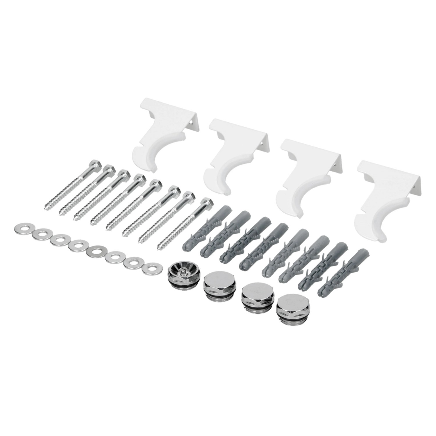 LuxeBath Halterung Set für Designheizkörper in Weiß, inklusive Montagematerial und Befestigungen.