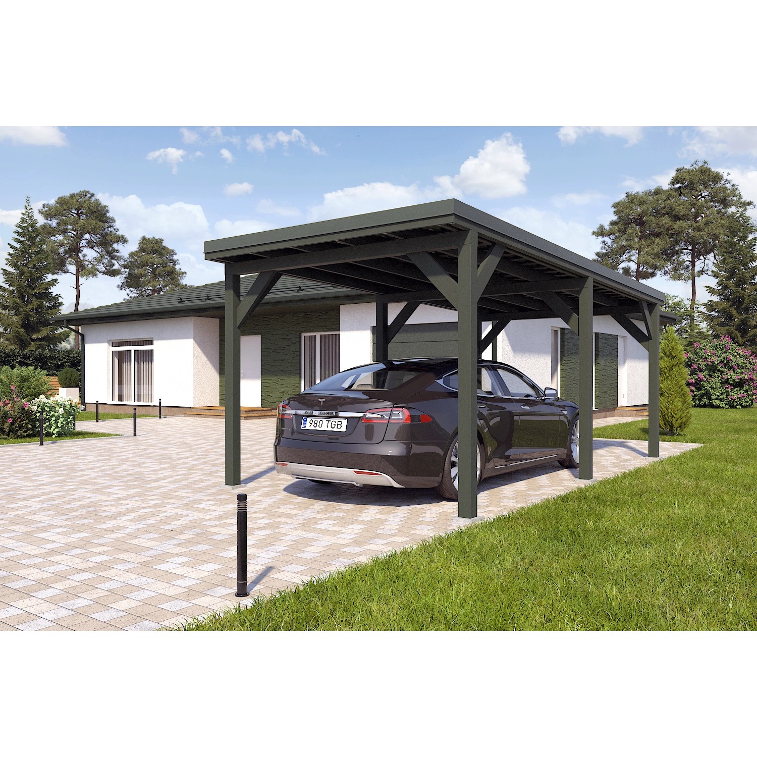 Holzbrüder Carport Ralf 18m² Chromoxidgrün-Dornengrün günstig online kaufen
