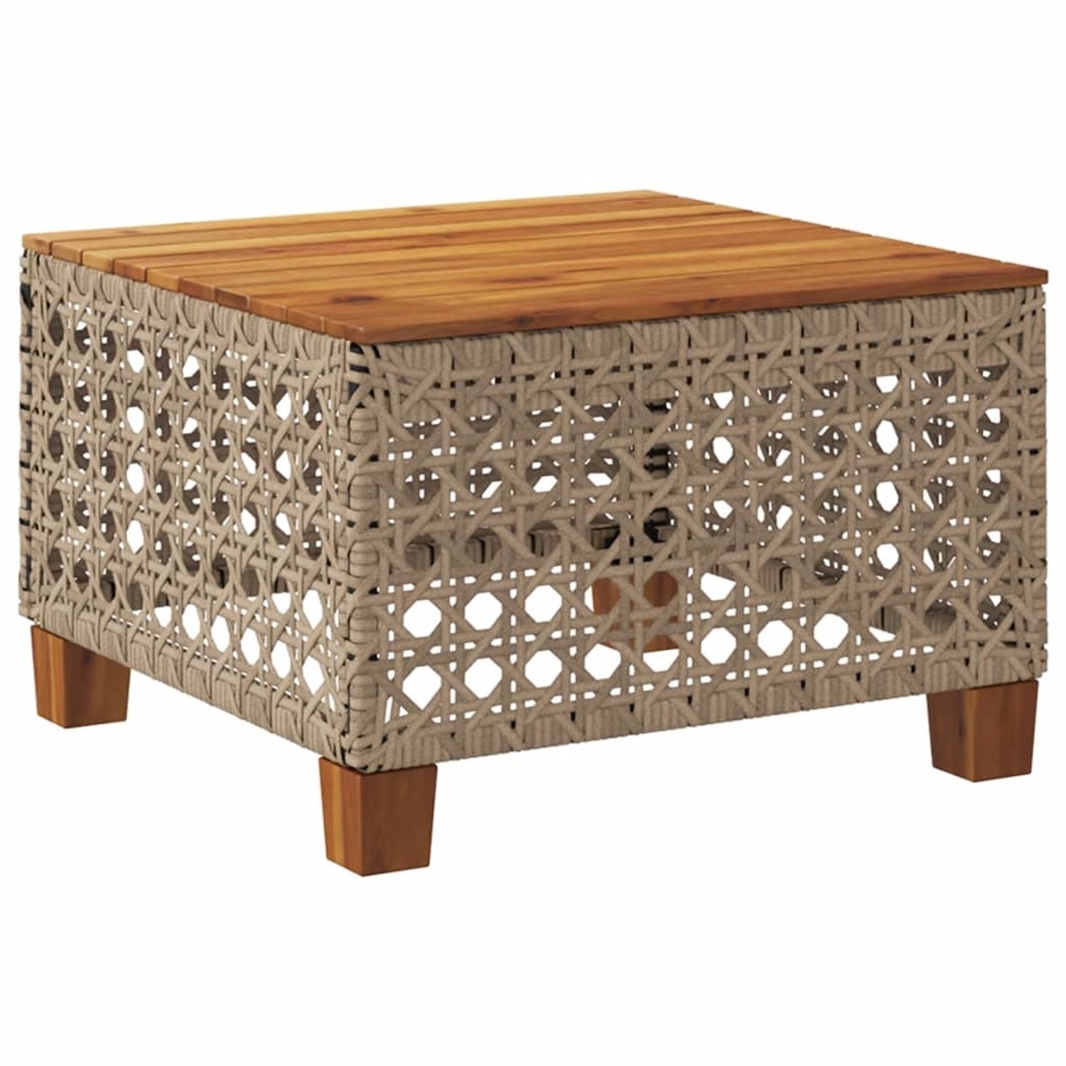 vidaXL Gartentisch Beige 55x55x36 cm Poly Rattan Akazienholz 365931 günstig online kaufen