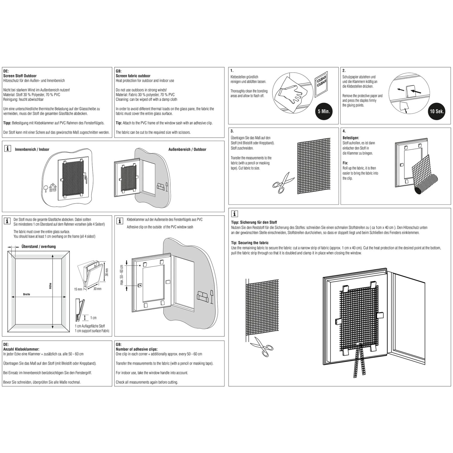 Montageanleitung für Gardinia Hitzeschutz, 40x80 cm, grau, für Fenster, Schritt-für-Schritt Anleitung.