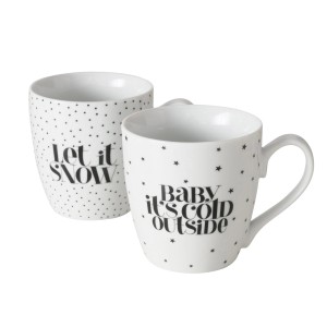 Boltze Jumbobecher Soho, 2-fach sortiert, 480ml, weiß-schwarz mit Wintermotiven.