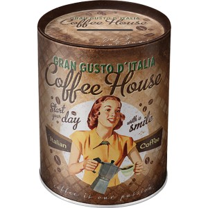 Nostalgic-Art Spardose Coffee Fund aus Stahlblech mit Kaffeehaus-Motiv, Ø 10x13cm.
