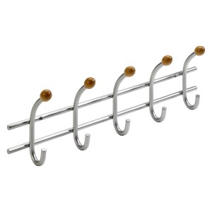 Hettich Garderobenleiste mit 5 Haken und Buchekugeln, vernickelt.