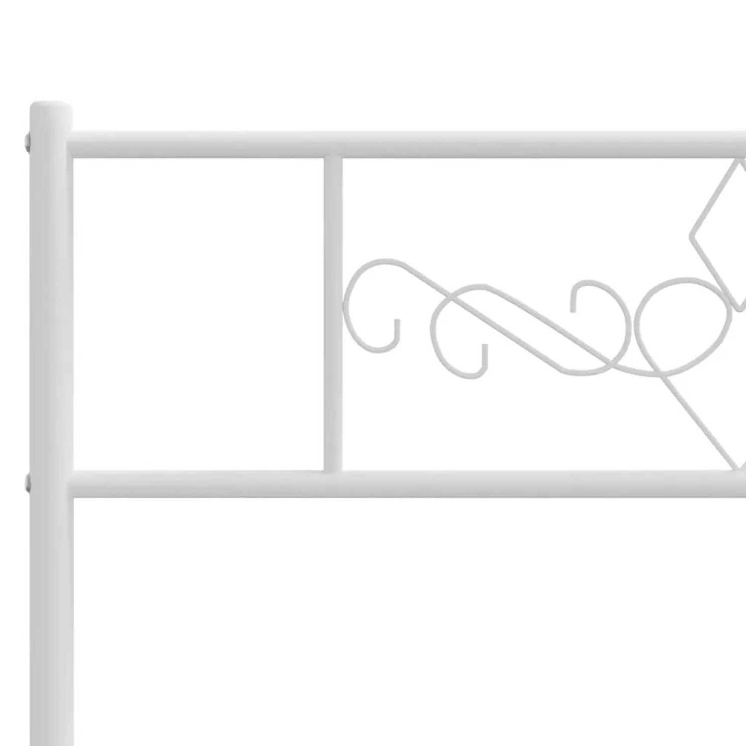 Detailansicht: Weißes Metall Bettgestell mit Kopfteil, 90x190 cm.