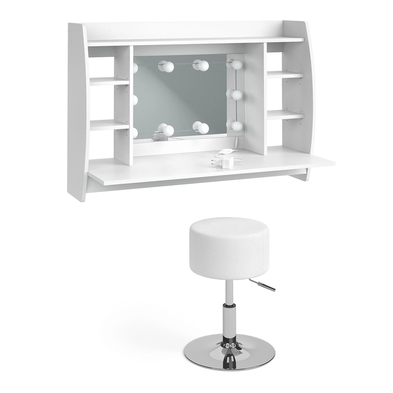 Vicco Schminktisch Max Weiß 110 cm mit LED Beleuchtung und Hocker günstig online kaufen