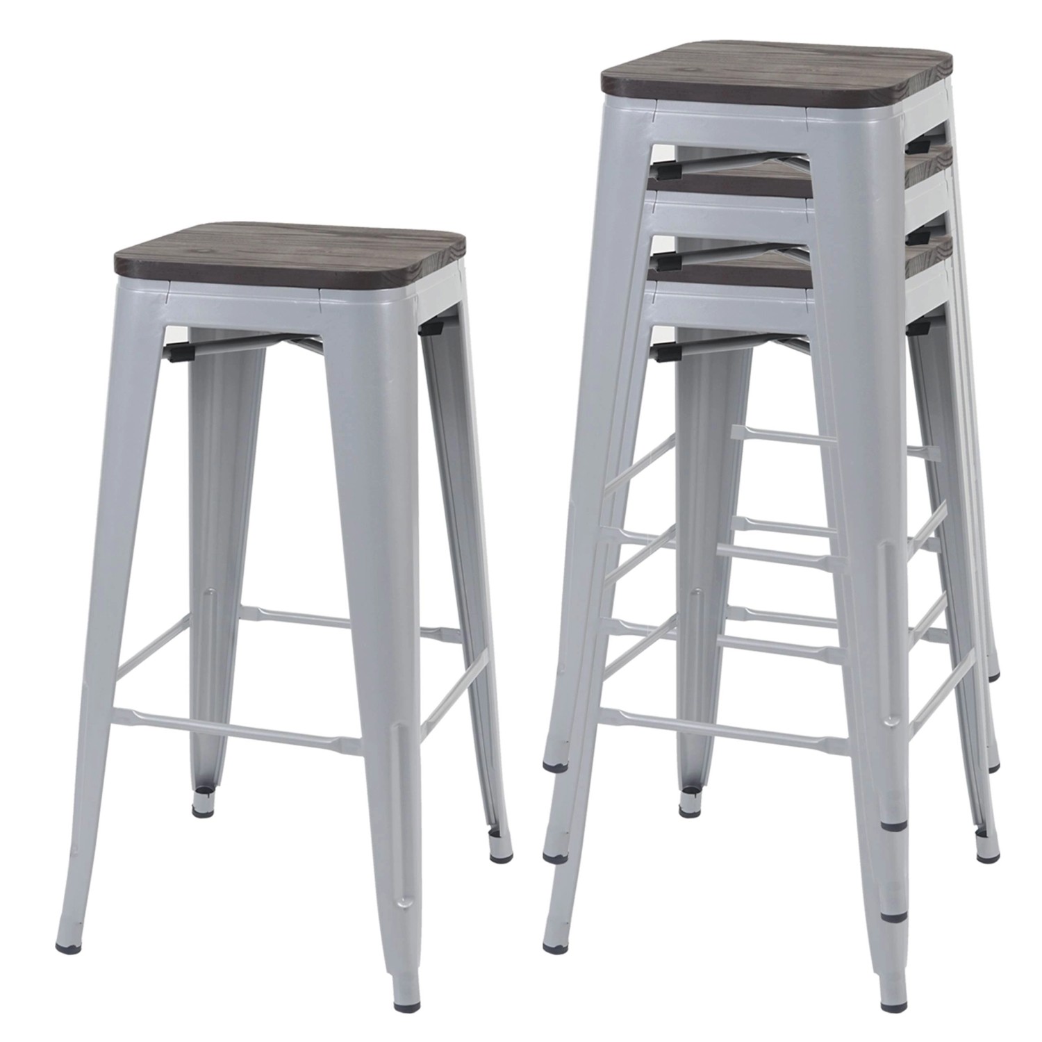 PROREGAL 4er-Set Barhocker Inkl. Holz-Sitzfläche Sitzhöhe 76cm Metall Indus günstig online kaufen