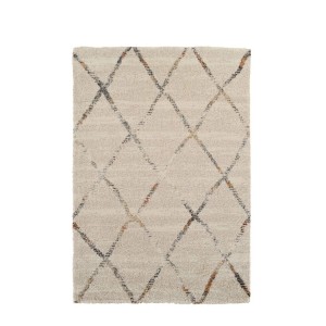Vercai Rugs Hochflor-Teppich in Creme mit Rautenmuster in Schwarz und Braun, 120x170 cm. Weicher Polyester-Teppich.