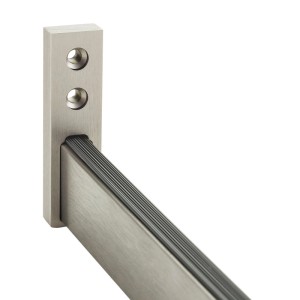SOTECH NANO Schrankstangenlager aus Aluminium in Edelstahloptik matt gebürstet, mit zwei Bohrlöchern, hält Schrankrohr.
