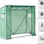 Grünes, halbtransparentes WOLTU Foliengewächshaus aus PE-Folie mit Stahlrahmen, aufrollbarer Front und Fenstern.