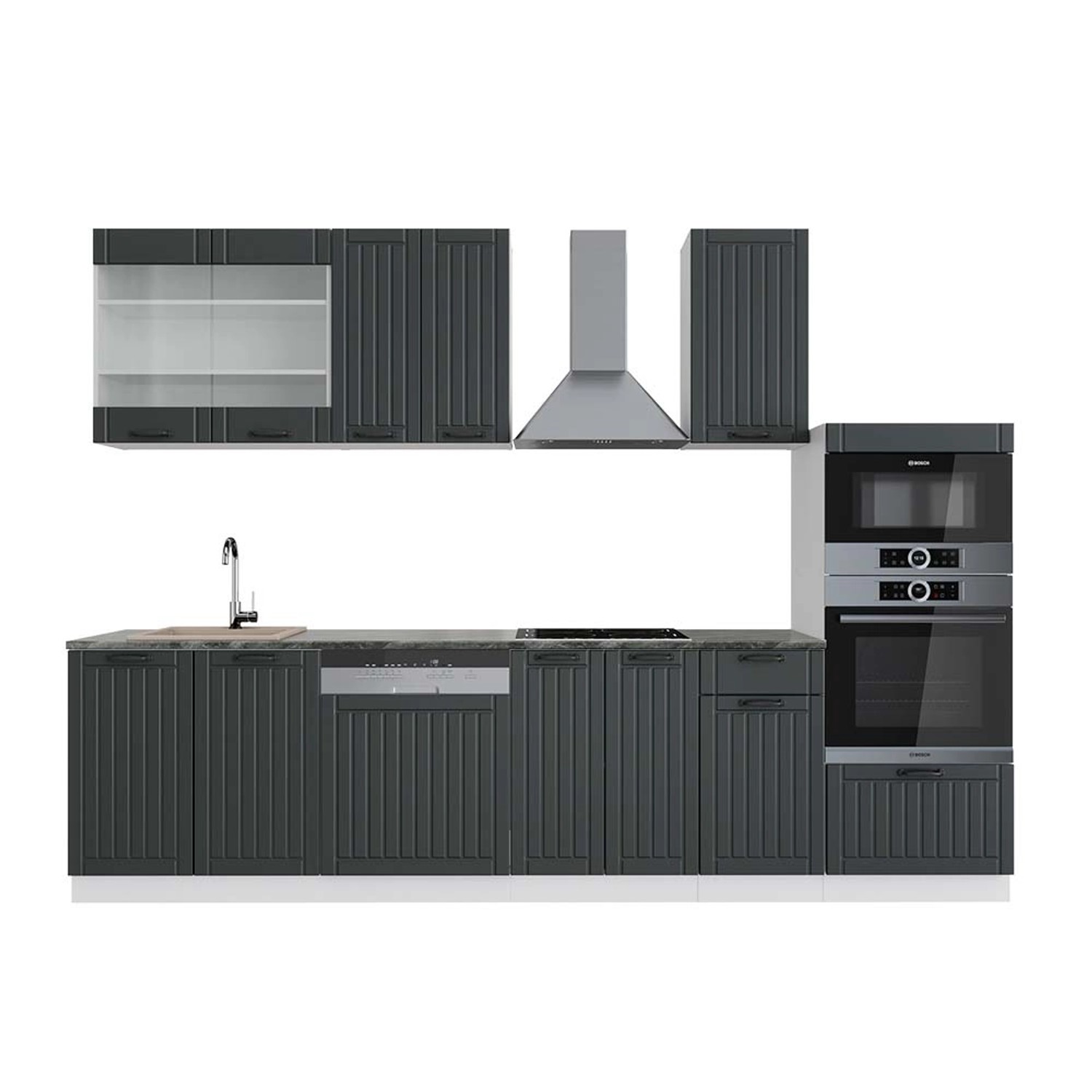 Vicco Fame-Line Küchenzeile Anthrazit Landhaus/Weiß 300 cm mit HochschrankA günstig online kaufen