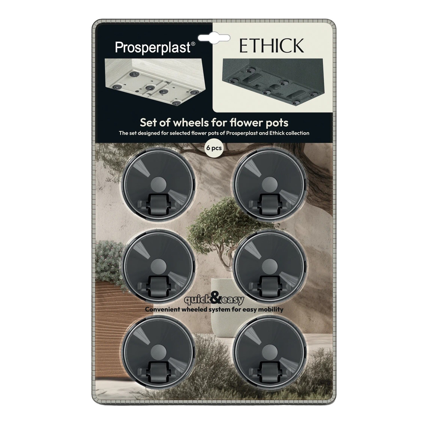 Prosperplast Räder-Set für Blumentöpfe Dlof & Ethick Schwarz 6 Stück