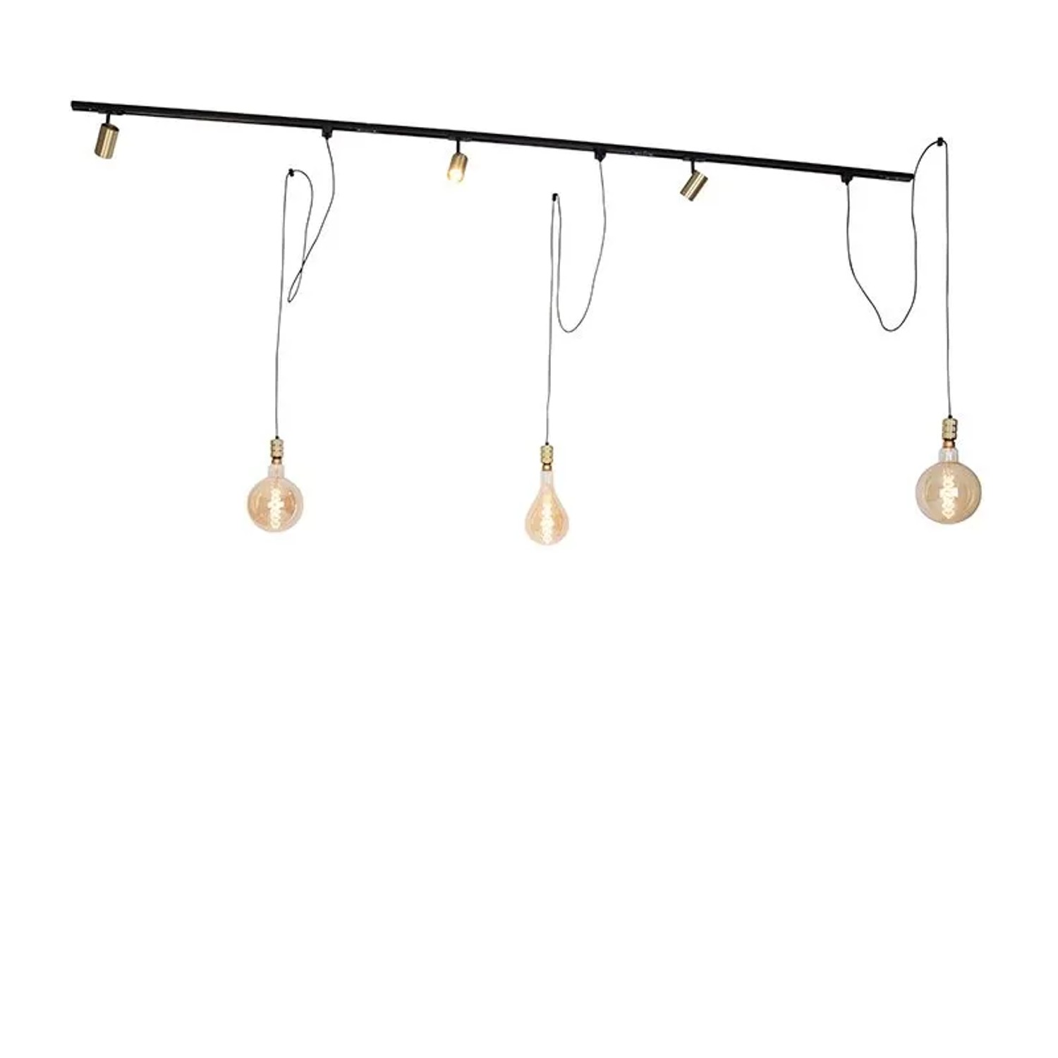 QAZQA Modernes Schienensystem mit 3 Strahlern und 3 Pendeln Gold 1-phasig Iconic Cavalux Jeana